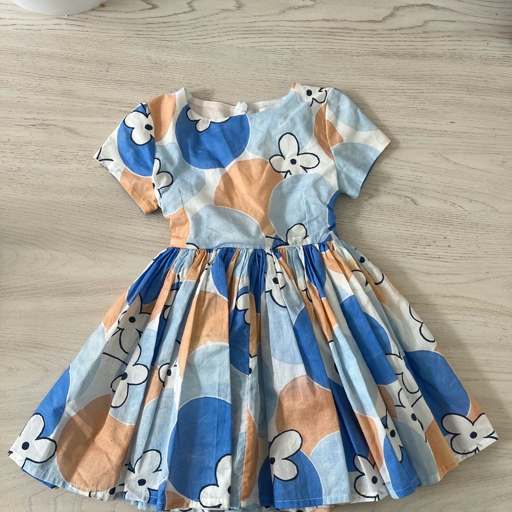 Morley Jess Bubble Bleu Dress Floral Kids Dress in Blue and Orange